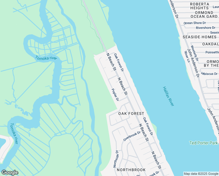 map of restaurants, bars, coffee shops, grocery stores, and more near 1525 Poplar Drive in Ormond Beach