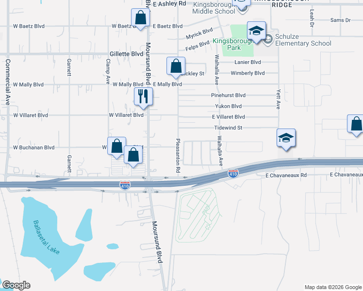 map of restaurants, bars, coffee shops, grocery stores, and more near 9610 Pleasanton Bluff in San Antonio
