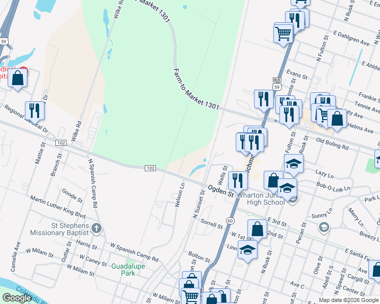 map of restaurants, bars, coffee shops, grocery stores, and more near 700 Ogden Street in Wharton