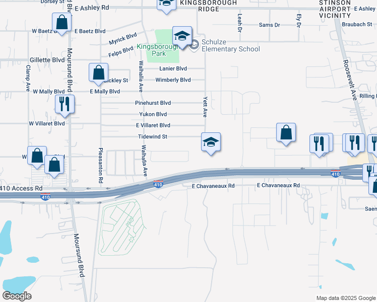 map of restaurants, bars, coffee shops, grocery stores, and more near 905 Pleasanton Spring in San Antonio
