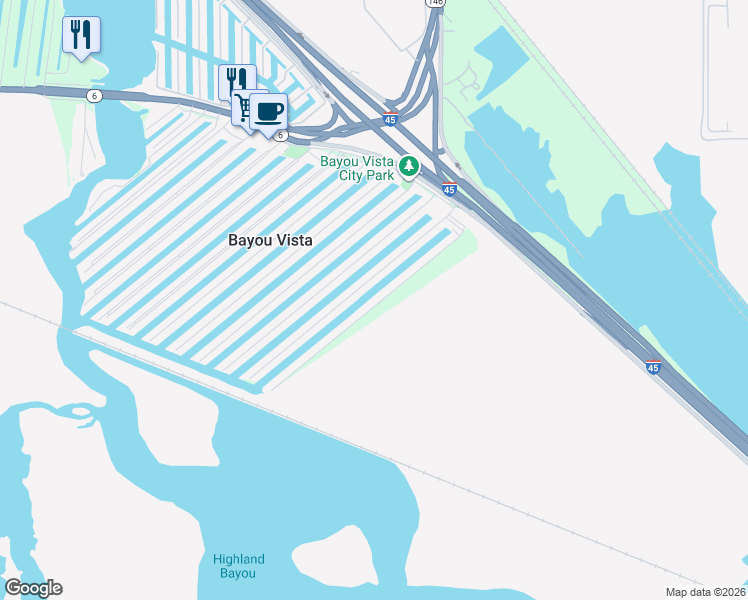 map of restaurants, bars, coffee shops, grocery stores, and more near 1285 Blue Heron Drive in Hitchcock