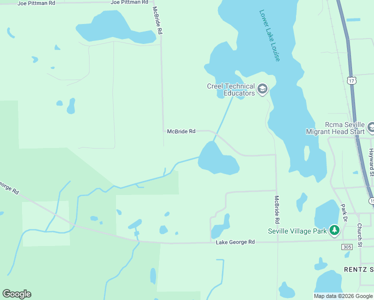 map of restaurants, bars, coffee shops, grocery stores, and more near 1985 McBride Road in Seville