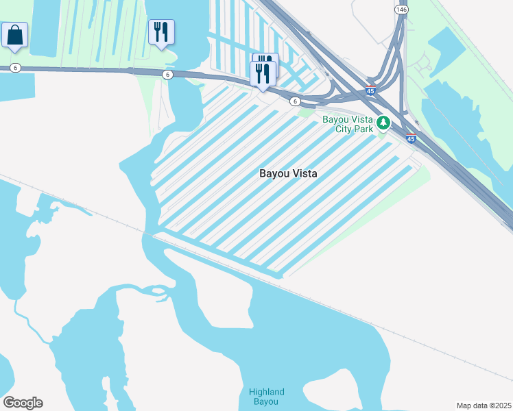 map of restaurants, bars, coffee shops, grocery stores, and more near 612 Warsaw Drive in Bayou Vista