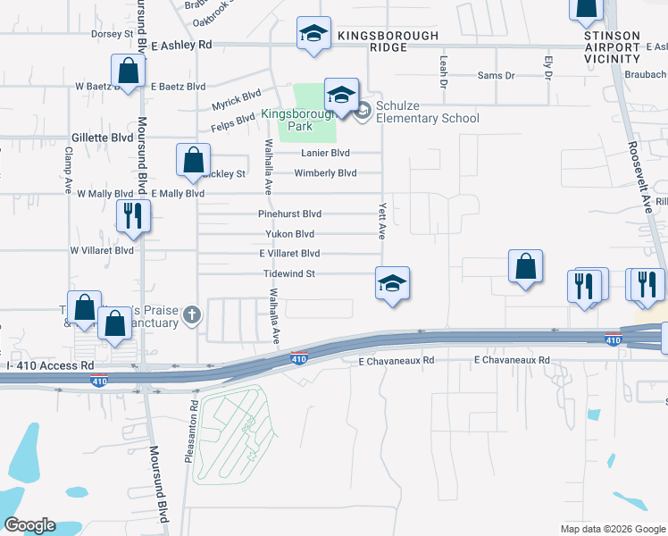 map of restaurants, bars, coffee shops, grocery stores, and more near 510 East Villaret Boulevard in San Antonio