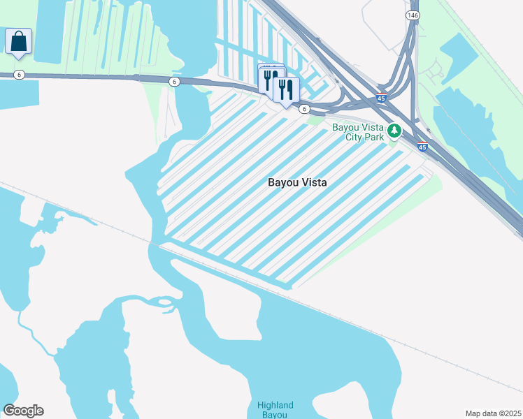 map of restaurants, bars, coffee shops, grocery stores, and more near 612 Warsaw Drive in Bayou Vista