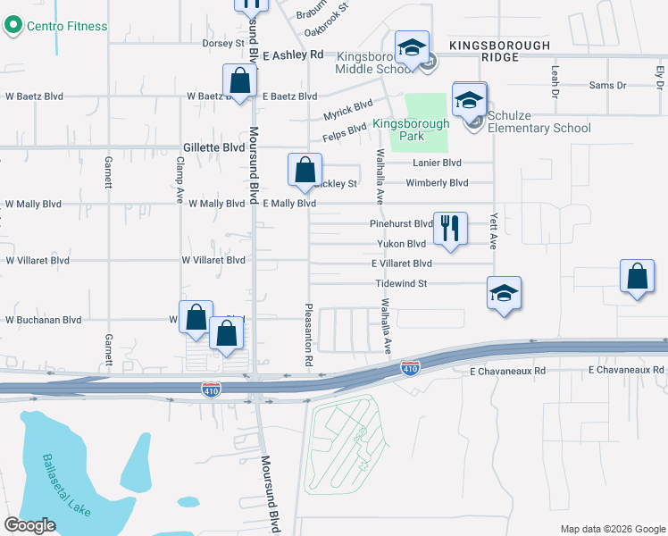 map of restaurants, bars, coffee shops, grocery stores, and more near 210 East Villaret Boulevard in San Antonio