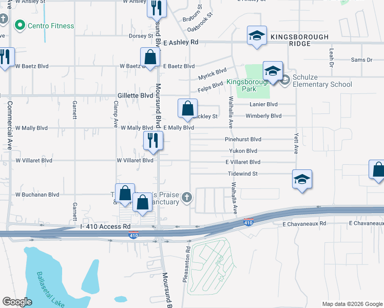 map of restaurants, bars, coffee shops, grocery stores, and more near 211 Yukon Boulevard in San Antonio