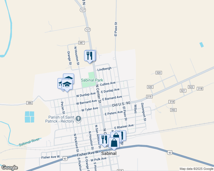 map of restaurants, bars, coffee shops, grocery stores, and more near 918 North Hondo Street in Sabinal
