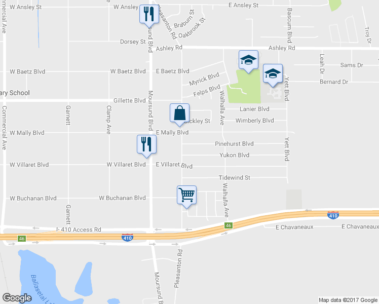 map of restaurants, bars, coffee shops, grocery stores, and more near 211 Yukon Boulevard in San Antonio