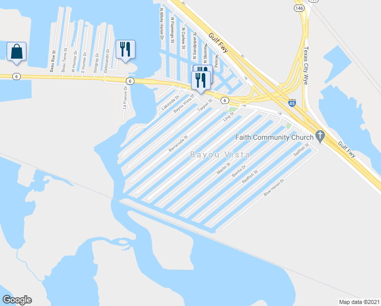 map of restaurants, bars, coffee shops, grocery stores, and more near 386 Ling Street in Hitchcock