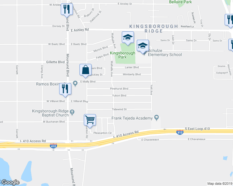 map of restaurants, bars, coffee shops, grocery stores, and more near 403 Yukon Boulevard in San Antonio