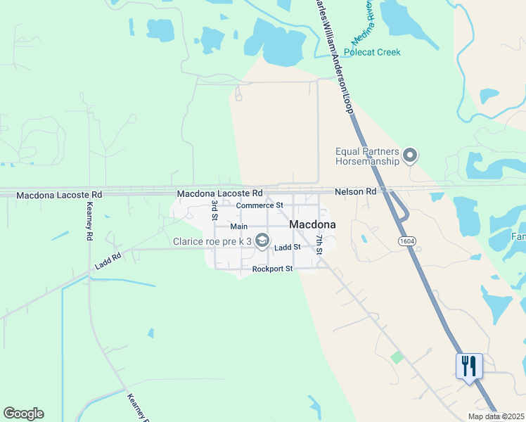 map of restaurants, bars, coffee shops, grocery stores, and more near 9797 5th Street in Macdona