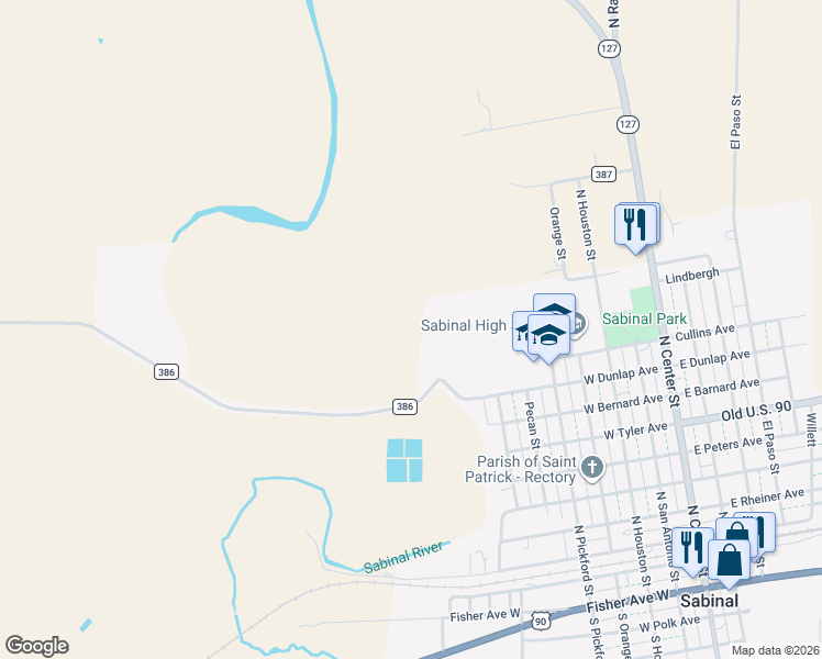 map of restaurants, bars, coffee shops, grocery stores, and more near in Sabinal
