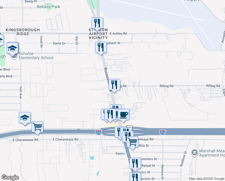map of restaurants, bars, coffee shops, grocery stores, and more near 5131 Texas 536 Spur in San Antonio