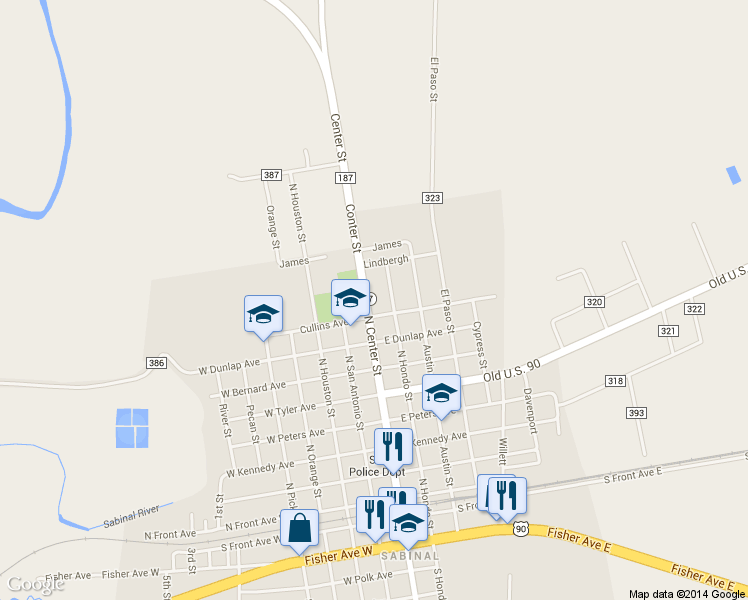 map of restaurants, bars, coffee shops, grocery stores, and more near 1000 North Center Street in Sabinal