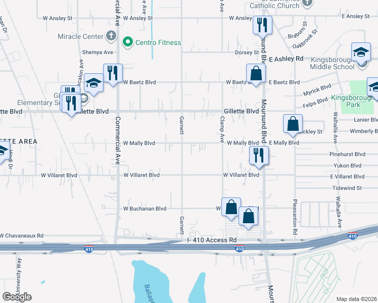 map of restaurants, bars, coffee shops, grocery stores, and more near 403 West Mally Boulevard in San Antonio