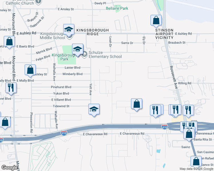 map of restaurants, bars, coffee shops, grocery stores, and more near 699 East Mally Boulevard in San Antonio