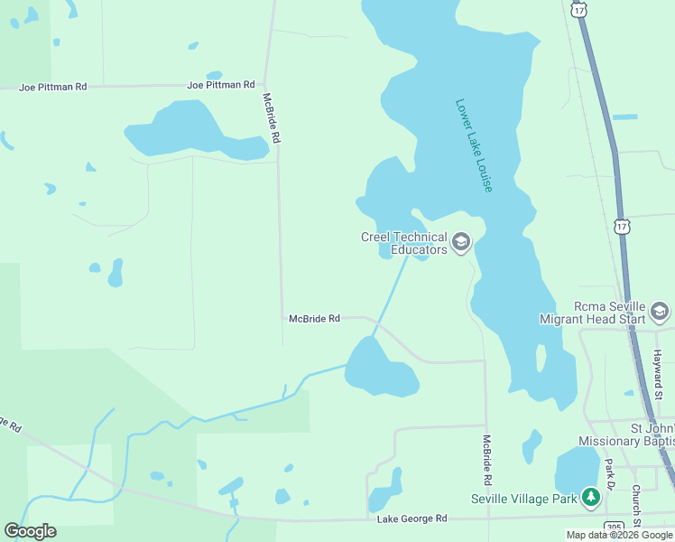 map of restaurants, bars, coffee shops, grocery stores, and more near 1970 McBride Road in Seville