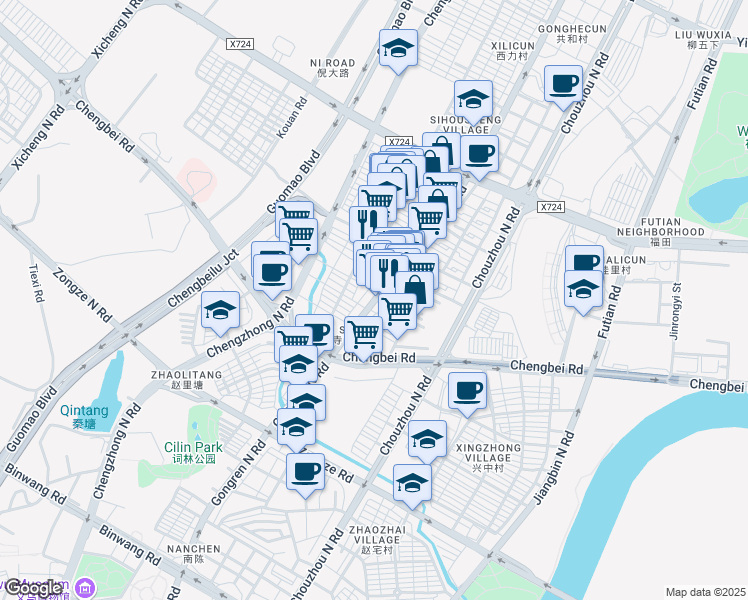 map of restaurants, bars, coffee shops, grocery stores, and more near Gong Ren Bei Lu in Jin Hua Shi