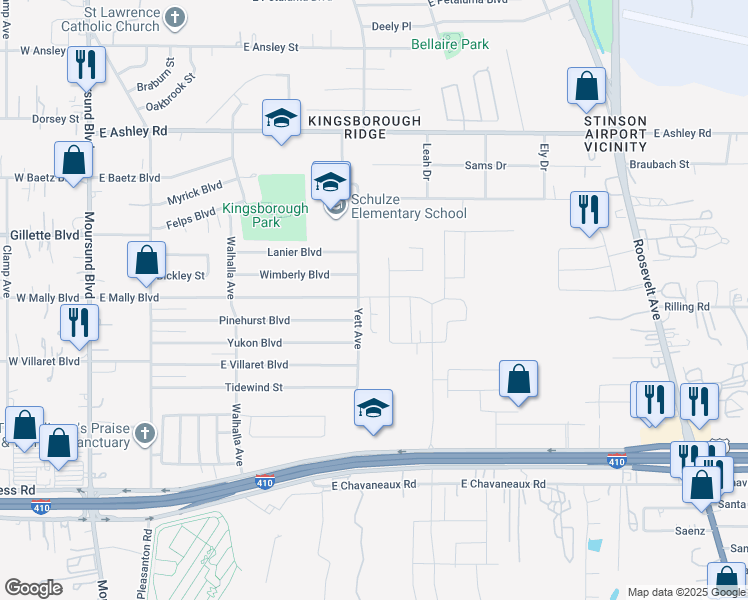 map of restaurants, bars, coffee shops, grocery stores, and more near 699 East Mally Boulevard in San Antonio
