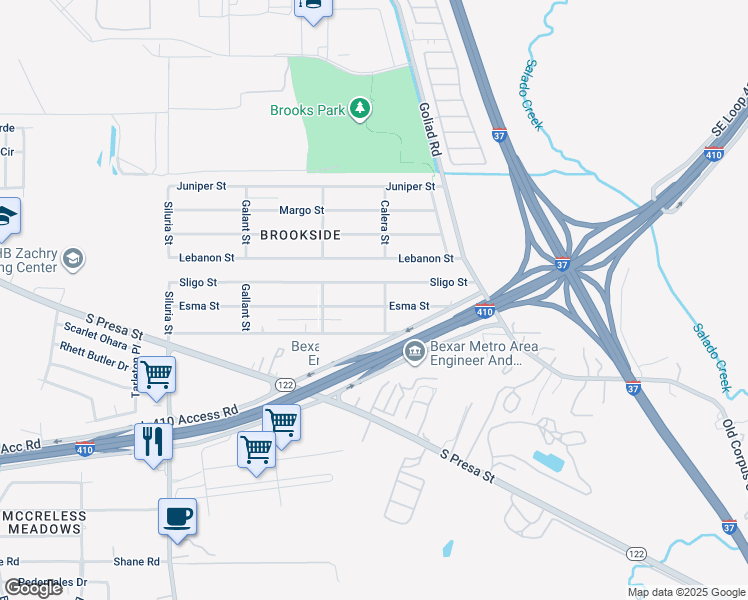 map of restaurants, bars, coffee shops, grocery stores, and more near 327 Esma Street in San Antonio