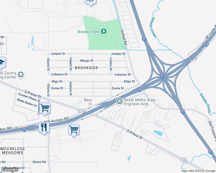 map of restaurants, bars, coffee shops, grocery stores, and more near 327 Esma Street in San Antonio