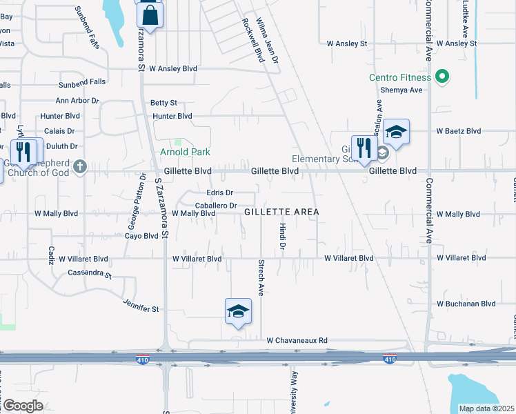 map of restaurants, bars, coffee shops, grocery stores, and more near 1406 Caballero Drive in San Antonio