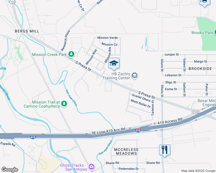 map of restaurants, bars, coffee shops, grocery stores, and more near 9211 South Presa Street in San Antonio
