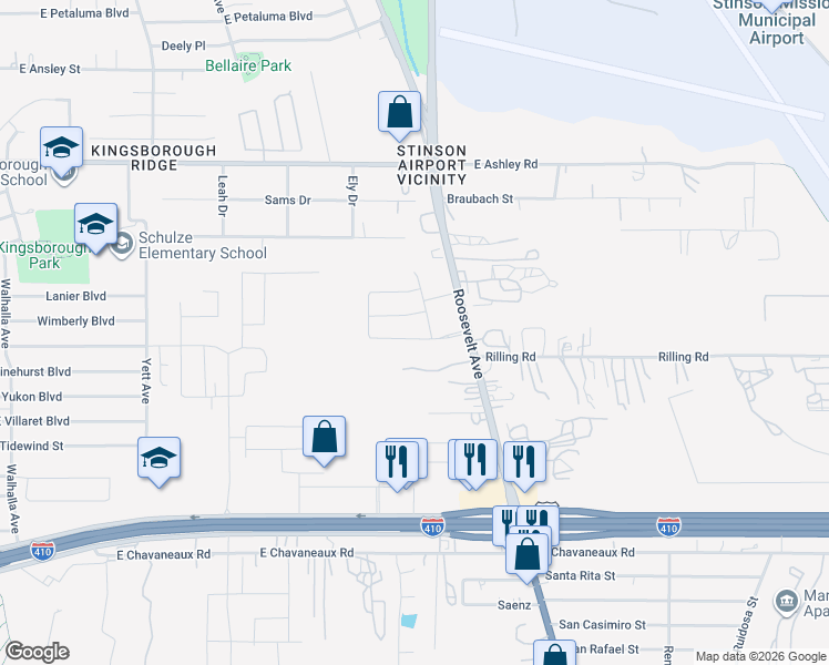 map of restaurants, bars, coffee shops, grocery stores, and more near 1038 Loma Mesa in San Antonio