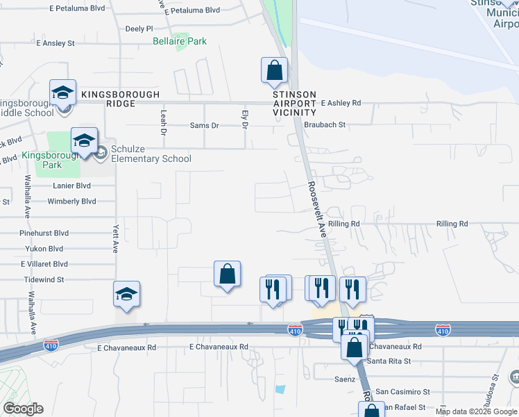 map of restaurants, bars, coffee shops, grocery stores, and more near 1010 Loma Mesa in San Antonio