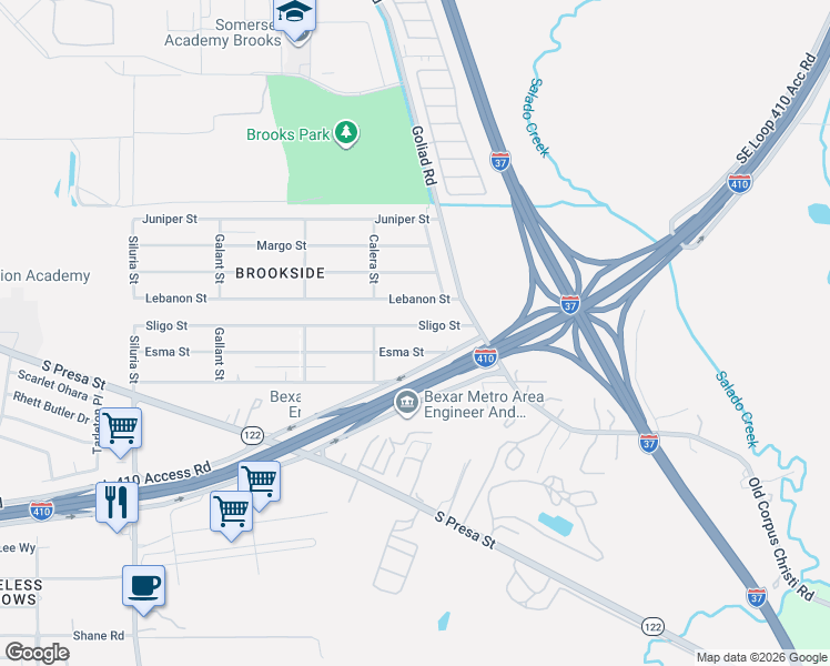 map of restaurants, bars, coffee shops, grocery stores, and more near 413 Esma Street in San Antonio