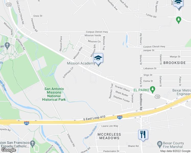 map of restaurants, bars, coffee shops, grocery stores, and more near 9211 South Presa Street in San Antonio