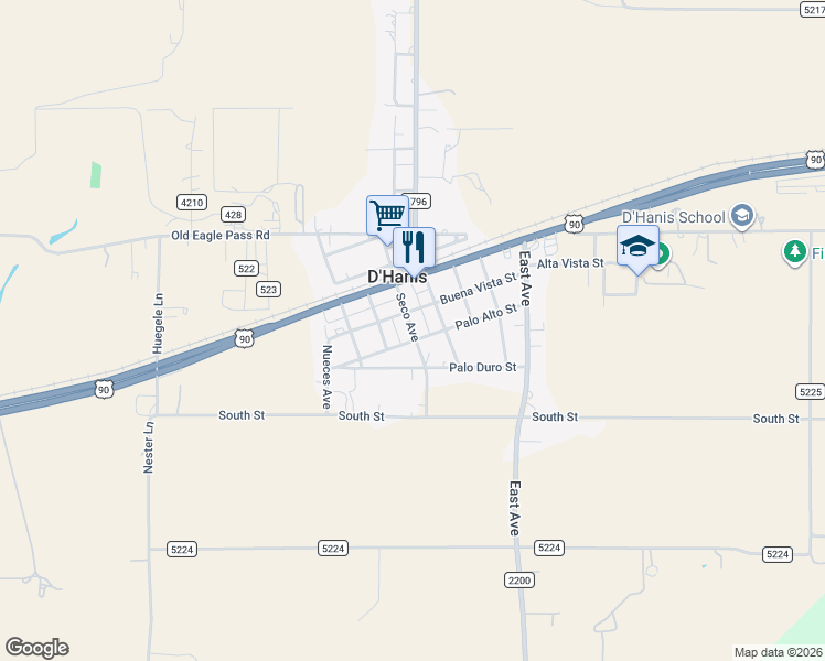 map of restaurants, bars, coffee shops, grocery stores, and more near 140 County Road 5211 in D'Hanis