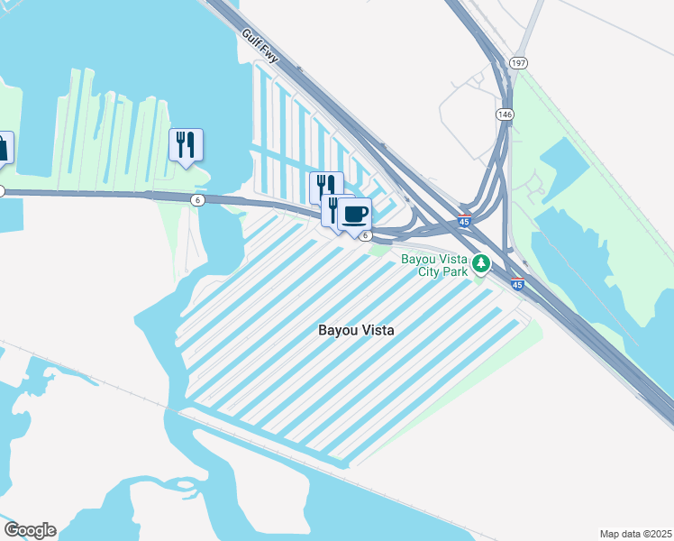 map of restaurants, bars, coffee shops, grocery stores, and more near 163 Barracuda Street in Bayou Vista