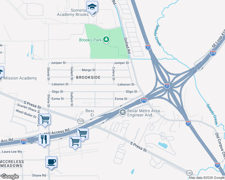 map of restaurants, bars, coffee shops, grocery stores, and more near 330 Lebanon Street in San Antonio