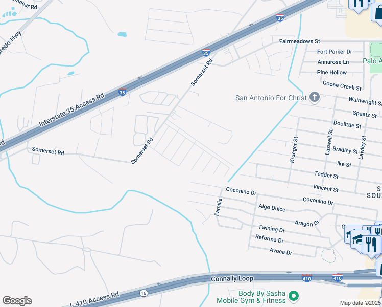 map of restaurants, bars, coffee shops, grocery stores, and more near 9311 Somers Bend in San Antonio