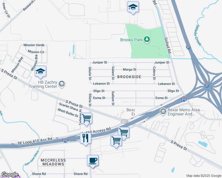 map of restaurants, bars, coffee shops, grocery stores, and more near 139 Sligo Street in San Antonio