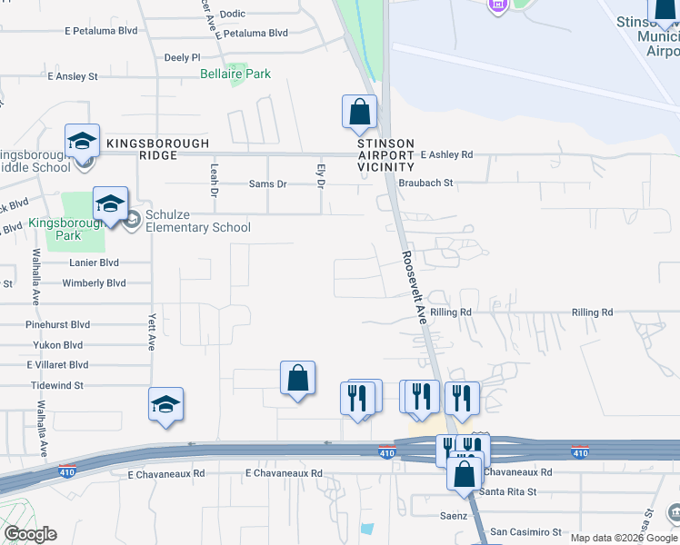 map of restaurants, bars, coffee shops, grocery stores, and more near 9215 Comarca in San Antonio