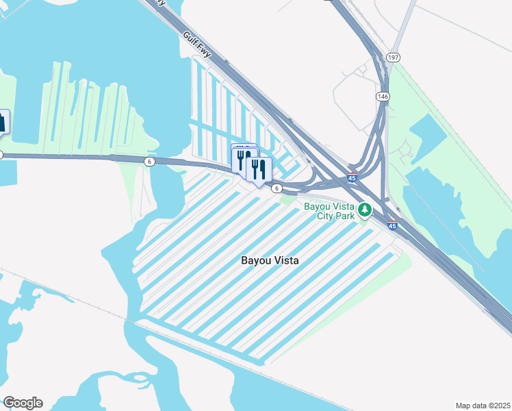 map of restaurants, bars, coffee shops, grocery stores, and more near 163 Barracuda Street in Bayou Vista