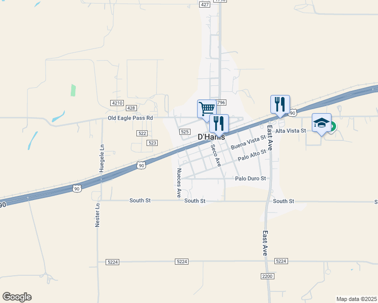 map of restaurants, bars, coffee shops, grocery stores, and more near 7545 U.S. 90 in D'Hanis