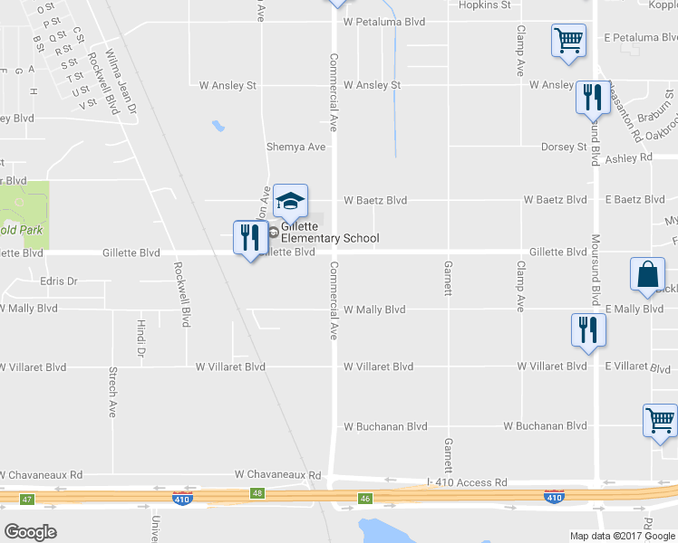 map of restaurants, bars, coffee shops, grocery stores, and more near 4122 Commercial Avenue in San Antonio