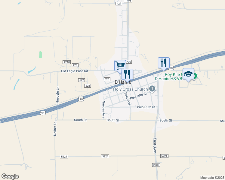 map of restaurants, bars, coffee shops, grocery stores, and more near 7545 U.S. 90 in D'Hanis