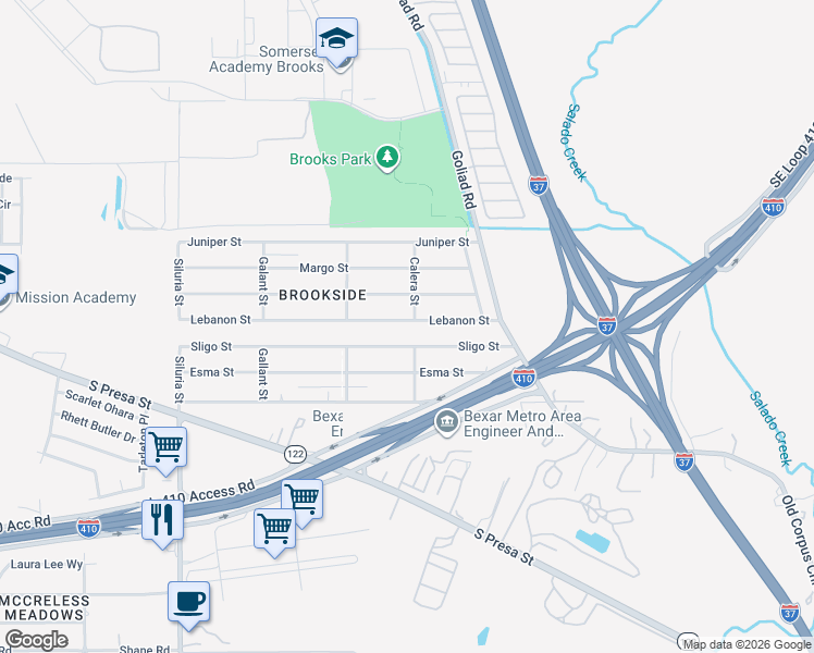 map of restaurants, bars, coffee shops, grocery stores, and more near 330 Lebanon Street in San Antonio