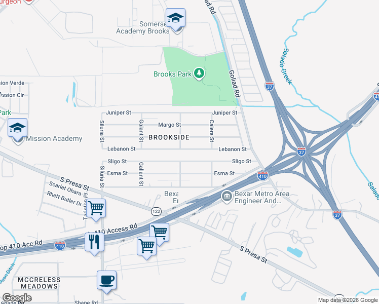 map of restaurants, bars, coffee shops, grocery stores, and more near 310 Lebanon Street in San Antonio