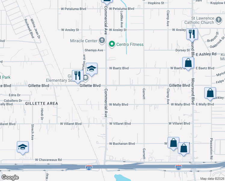 map of restaurants, bars, coffee shops, grocery stores, and more near 4122 Commercial Avenue in San Antonio