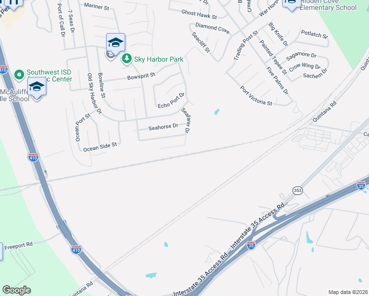 map of restaurants, bars, coffee shops, grocery stores, and more near 9202 Seafarer Drive in San Antonio