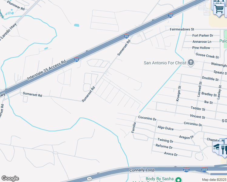 map of restaurants, bars, coffee shops, grocery stores, and more near 9311 Somers Bend in San Antonio