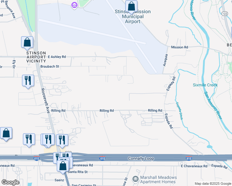 map of restaurants, bars, coffee shops, grocery stores, and more near 10980 Jarratt Road in San Antonio