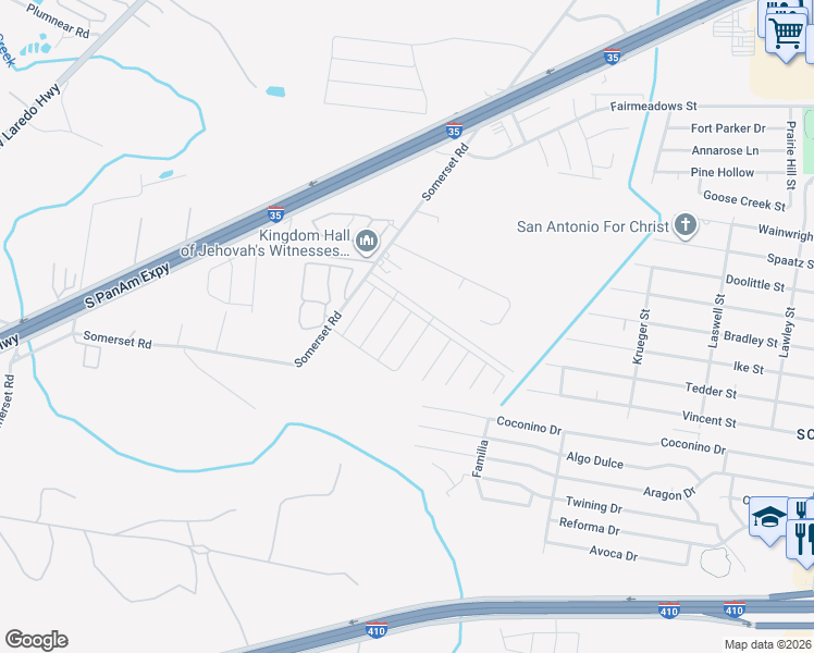 map of restaurants, bars, coffee shops, grocery stores, and more near 9311 Somers Bend in San Antonio
