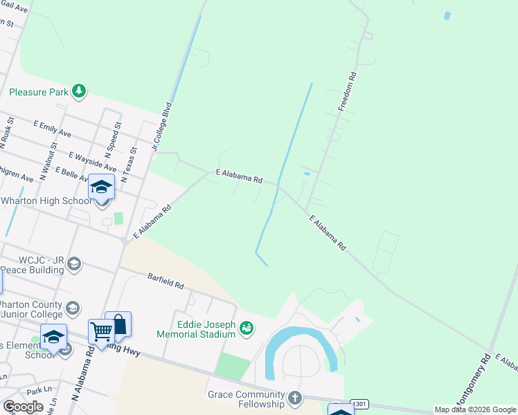 map of restaurants, bars, coffee shops, grocery stores, and more near 2928 North Alabama Road in Wharton